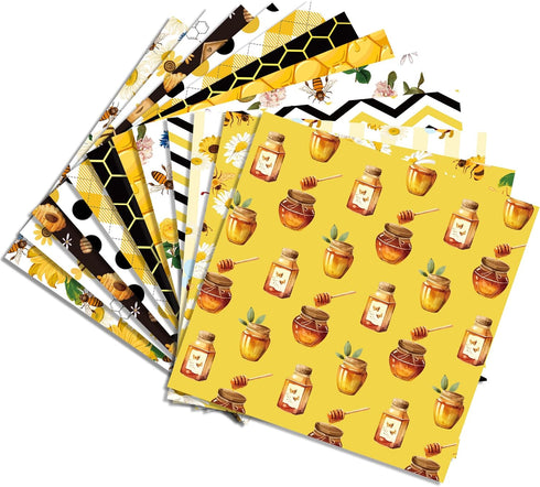 VIVIQUEN 24 Pack Gold Honey Bee Double-Sided Paper, 12-inches Autumn Textured Scrapbook Paper Sunflower Craft Paper Folded Flat for DIY Background...
