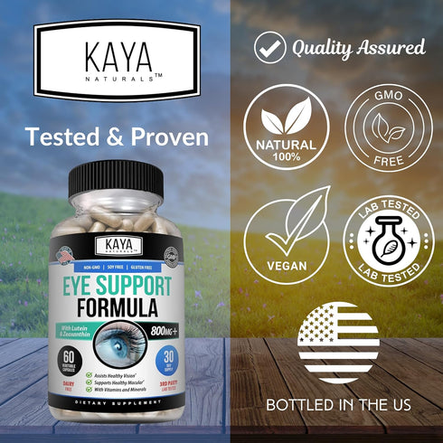 Kaya Naturals Eye Health Supplement - Lutein & Zeaxanthin - Supports Eye Strain, Dry Eyes, and Vision Health - Clinically Proven Ingredients 800mg...