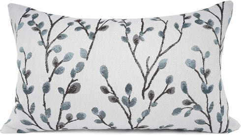 YOUR SMILE Classical Embroidery Jacquard Farmhouse Oblong Rectangle Chenille Teal Leaf Decorative Throw Pillow Case,12x20 inch...
