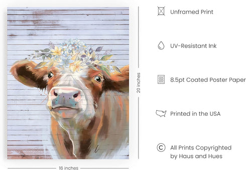 HAUS AND HUES Cow Wall Art - Rustic Cow Prints Pictures, Cow Paintings Canvas, Farmhouse Art Prints, Animal Heads Nursery, Farmhouse Wall Prints, ...