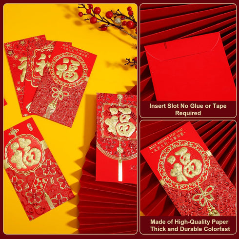 36pcs Chinese New Year Red Envelopes, 2024 New Year Hong Bao, 6 Styles Large Spring Festival Red Pocket Lucky Money Packets for Year of The Dragon...