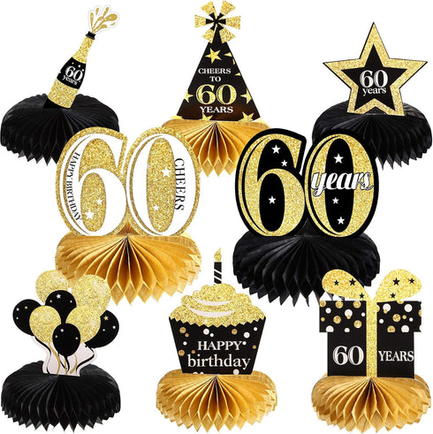 8 Piece 60th Birthday Decoration for Men Women 60th Birthday Centerpieces Honeycomb Table Centerpieces Cheers to 60 Years Table Toppers for Sixty ...