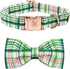 Elegant little tail Dog Collar with Bow - Pink with Green Plaid Boy or Girl Dog Collar Cute Bowtie Pet Collar Adjustable Dog Collar for X-Small Pu...