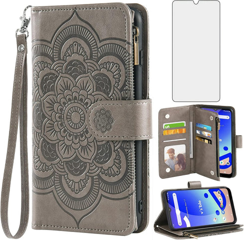 Asuwish Phone Case for Visible Midnight Wallet Cover with Tempered Glass Screen Protector and Flower Leather Flip Credit Card Holder Stand Folio P...