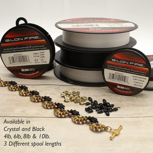 The Beadsmith S-Lon Fire – Braided and Fused Bead Thread – 6lb. Test, 006”/.15mm Diameter, 125 Yard Spool, Crystal Clear Color – Super Strong Stri...