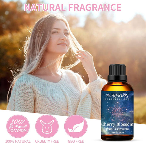 BURIBURI Cherry Blossom Essential Oil for Aromatherapy Diffuser, Skin, 100% Pure Cherry Blossom Oil 100ML for Candle, Soap, Perfume Making Cherry ...