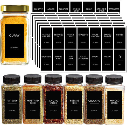 140PCS Spice Labels for Spice Jars, Black Minimalist Preprinted Spice Jar Labels,Waterproof Oil Resistant Label Stickers for Kitchen Pantry Season...