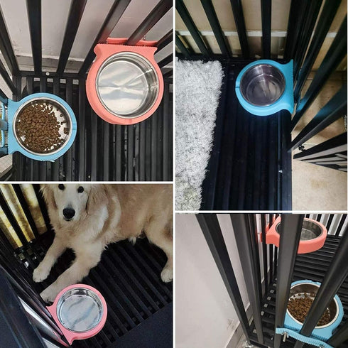 kathson 2 Pack Crate Dog Bowl Removable Stainless Steel Water Food Bowl Hanging Pet Cage Coop Cup for Rabbit Cat Puppy Bird Bunny Small Animals...