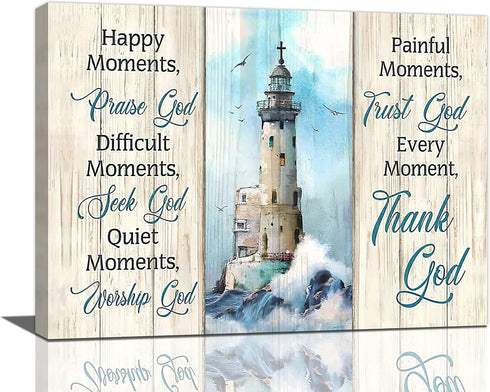 Lighthouse Wall Art Nautical Lighthouse Decor Ocean Coastal Pictures Wall Decor Nautical Bathroom Decor Christian Quotes Religious Canvas Painting...