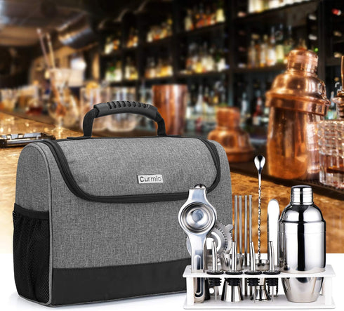 CURMIO Bartender Kit Bag, Portable Travel Carrying Bag with Rubber Handle for Bar Tools Set, For Home Indoor Outdoor Patio Party, Gray (Bag ONLY, ...