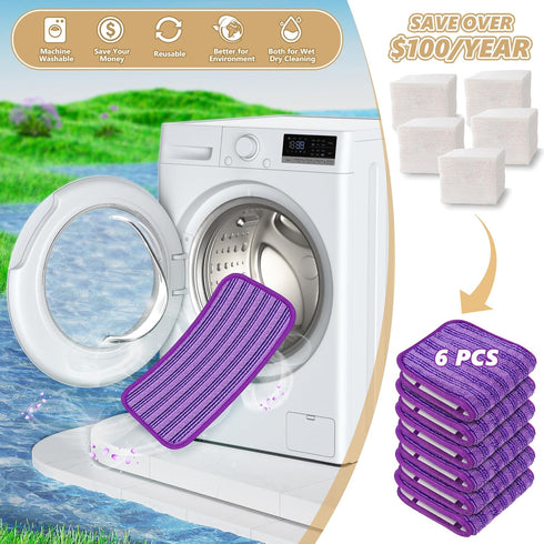 Reusable Mop Pads Compatible with Swiffer Sweeper Mops(6 PCS)- 12 Inch Washable Microfiber Wet Pads Refills Dry Sweeping Cloths Heavy Duty Mop Hea...