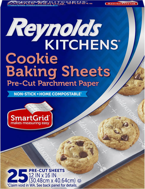 Reynolds Kitchens Cookie Baking Sheets, Pre-Cut Parchment Paper,25 Count (Pack of 4), 100 Total Sheets...