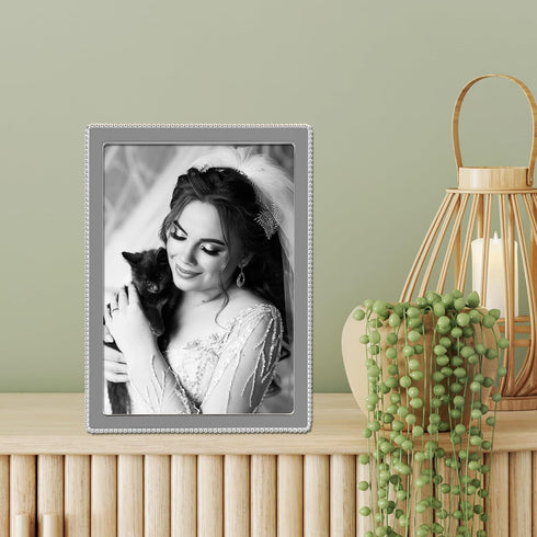 Lawrence Frames Metal Picture Frame with Delicate Outer Border of Beads, Silver, 5x7...