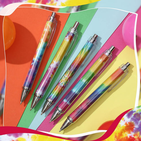 24 Pcs Tie Dye Ballpoint Pens Black Ink Pens 1.0 mm Fine Point Smooth Writing Retractable Reusable Pens for Office School Party Note Taking Journa...