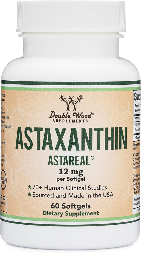 Astaxanthin 12mg Max Strength (AstaReal: Natural Patented Astaxanthin with 70+ Human Clinical Trials - World's Most Studied Brand) Grown, Harveste...