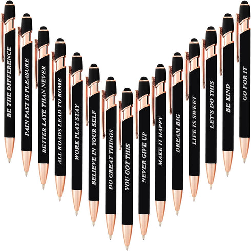 Aozora 15 Pieces Retractable Ballpoint Pens Black Ink 1.0 mm with Stylus Tip, Inspirational Motivational Screen Touch School Office Supplies (Blac...