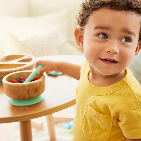 Munchkin® Bambou™ Suction Bowl and Silicone Spoon for Babies and Toddlers, Non-Toxic Bamboo...