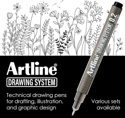 Artline Drawing System Pens, 0.2, 0.4, 0.6, 0.8 mm Writing Widths, Black, 4 Pack (EK-230-4PW2)...