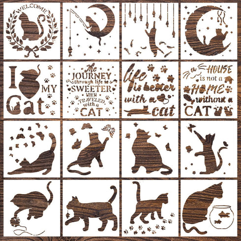 Cat Stencils for Painting Reusable Cat Butterfly Stencils Cat Letter Template Plastic Cat Moon Stencils for Painting on Canvas Wall Wood Burning C...