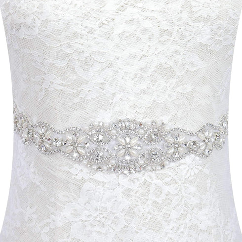 Pardecor Rhinestone Applique Crystal Belt Women Dress Wedding Crystal Trim Silver Rhinestones Trims Sash Wedding Belt for Bridal Dress Evening Dre...