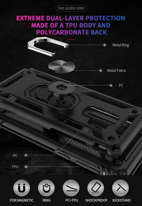 Androgate for Samsung Galaxy S9 Case with HD Screen Protectors, Military-Grade Metal Ring Holder Kickstand 15ft Drop Tested Shockproof Cover Case ...