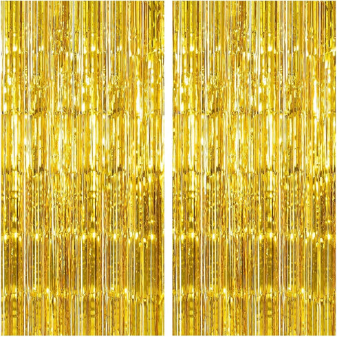 KatchOn, XtraLarge Gold Fringe Curtain Backdrop - 8x3.2 Feet, Pack of 2 Gold Streamers Party Decorations | Gold Foil Curtain for Gold Party Decora...