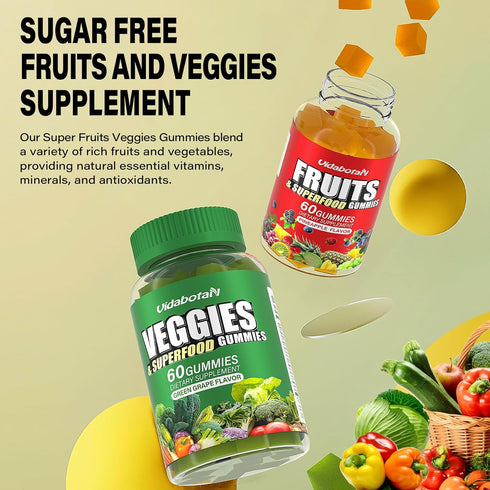 Super Fruits and Veggies Supplement - Super Fruits and Vegetables Gummies for Women,Men and Kids, Sugar Free Vegan Gummies for nature energy balan...
