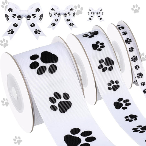 3 Rolls Paw Print Ribbon Gift Wrapping Dog Grosgrain Ribbon for DIY Crafts Bows Dog Pet Party Supplies Gift Wrapping Decoration, 15 Yards, White a...