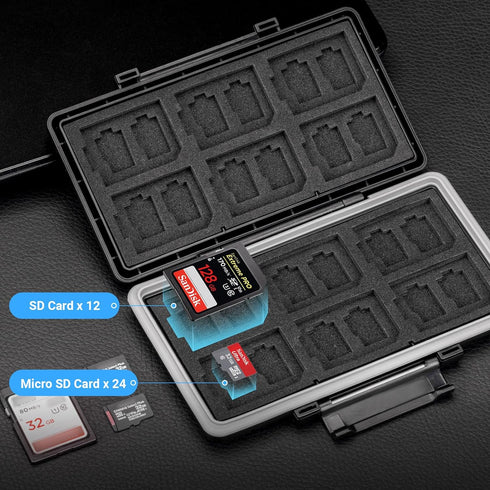 36 Slots Memory Card Case Water-Resistant Anti-Shock Memory Card Wallet for 24 Micro SD SDXC SDHC TF Cards and 12 SD SDXC SDHC Cards...