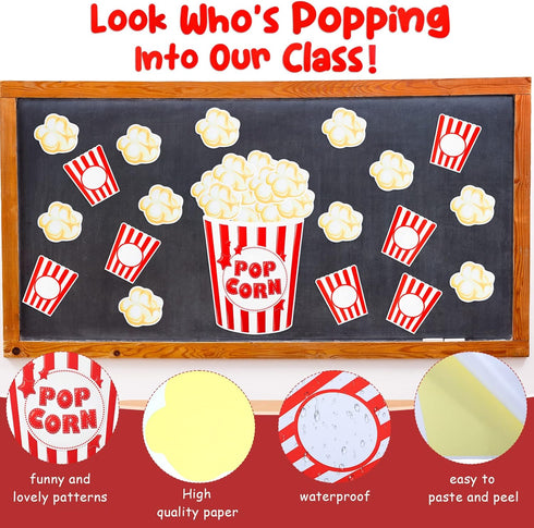 Glenmal 70 Pcs Popcorn Stickers Popcorn Accents with 6 Marking Pens Popcorn Box Back to School Classroom Bulletin Border Decoration for Class Blac...