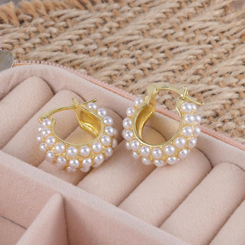 Pearl Earrings for Women Hypoallergenic 18K Gold Plated Sterling Silver Post Lightweight Pearl Hoop Earrings for Women (22mm)...