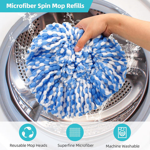 4 Pack Spin Mop Replacement Heads Compatible for Oceda RinseClean 2-Tank System,Included 1 Mop Base,Microfiber Spin Mop Head Refills,Easy Cleaning...