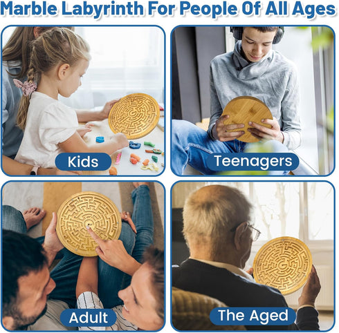 Wooden Labyrinth Board Game, Round Marble Ball Maze Puzzle Balance Board, Busy Toddler Maze Puzzle Logic Game Toy Personalized Gift for Kids, Teen...