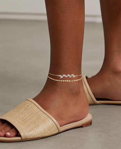 Foxgirl Gold Ankle Bracelets for Women,14k Gold Plated/Silver Anklets for Women Waterproof Layered CZ Leaf Beaded Cuban Chain Anklets Set Summer B...