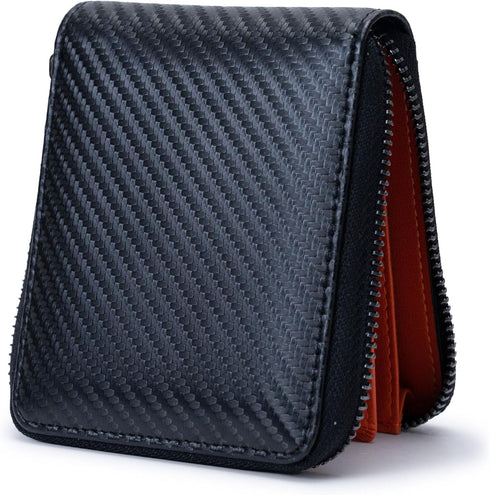 Alldaily RFID Blocking Wallets for Men with Zipper Bifold RFID Card Holder (Black & Orange)...