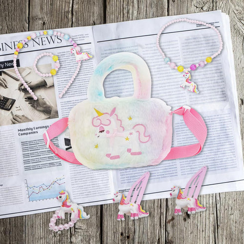 Pink Unicorn Purse, Fluffy Plush Unicorn Handbag, Cute Unicorn Dress Up Jewelry Accessories...