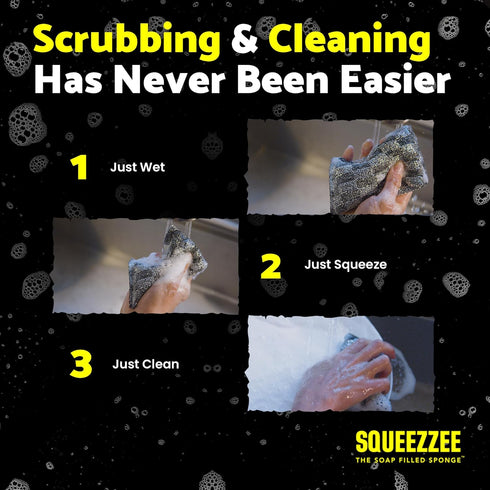 Squeezzee Soap Filled Scrubber Sponges 2-Pack - Non Scratch Scrubbing Sponge with Built-in Dishwashing Liquid Dish Soap, Double Sided Kitchen Clea...