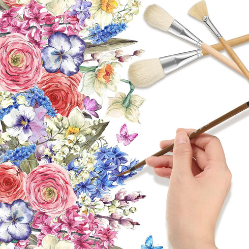 Geelin 9 Pcs Pottery Glaze Brushes Ceramic Brushes Set Different Shapes Glaze Brushes for Pottery Acrylic Watercolor Wool Bristle Art Paintbrush S...