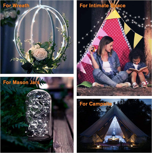 QITONG White Solar Fairy Lights Outdoor Waterproof, 2 Pack Each 33ft 100 LED Solar String Lights, 8 Modes Silver Wire Solar Christmas Twinkle Ligh...