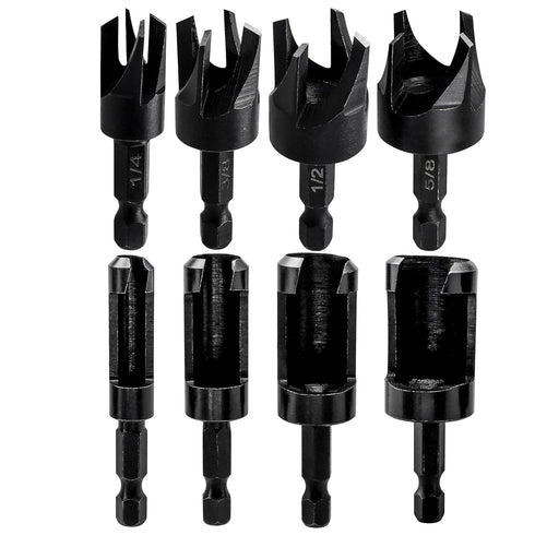 Yakamoz 8Pcs Wood Plug Cutter Set, 1/4 Inch Hex Shank Straight and Tapered Wood Hole Plug Cutters Cork Drill Bits Cutting Tool 5/8" 1/2" 3/8" 1/4"...