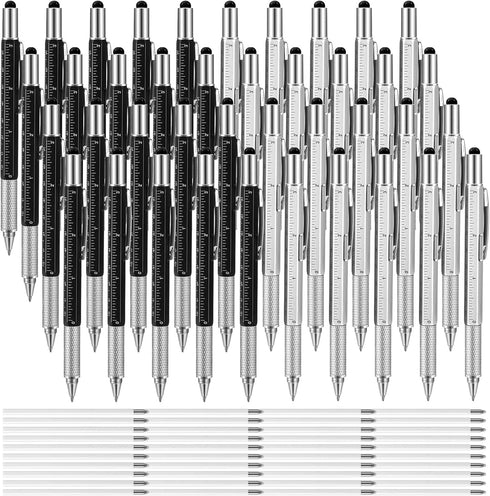 40 Pieces 6 in 1 Ballpoint Pen Multi-function Screwdriver Pen Multi-tool Pen with Ruler Level Gauge and 40 Pieces Black Ink Refills...