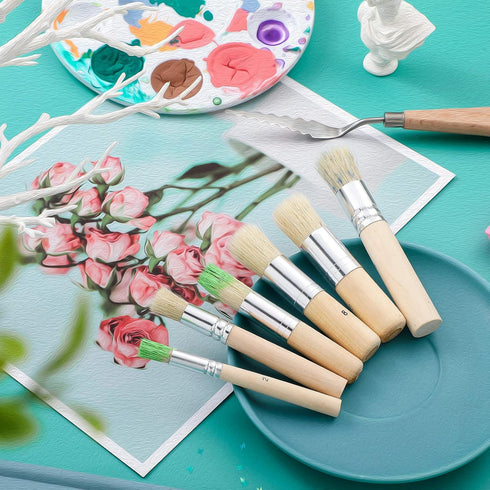 6 Pieces Wooden Stencil Brushes Pure Natural Bristle Template Paint Brushes Painting Bristle Brushes for Acrylic Oil Watercolor Art Painting Stenc...