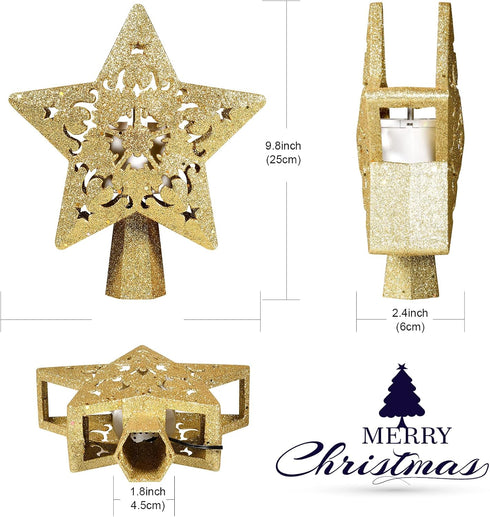 Christmas Tree Topper Lighted with Star Projector, LED Rotating 3D Glitter Tree Topper for Christmas Tree, Christmas Decorations Lights (Golden)...