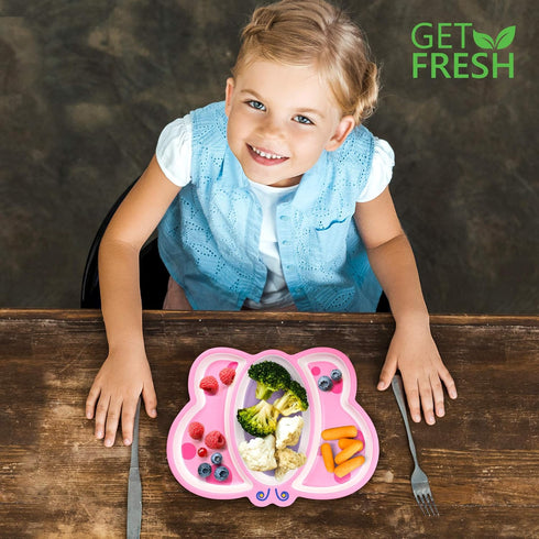 GET FRESH Bamboo Kids Divided Plates Butterfly Sectioned Bamboo Fibre Toddler Plates with 3 Compartments...