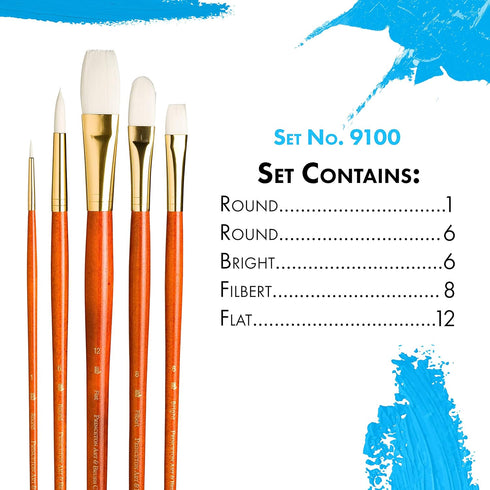 Princeton RealValue Paintbrush, Round 1,6,Bright 6,Filbert 8,Flat 12, Orange...