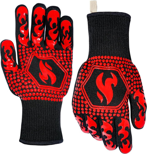 Oven Gloves Grill Gloves, 1472? Heat Proof Non-Slip Grill Oven Gloves with Fingers, Men & Women BBQ Accessories for Cooking, Barbecuing, Baking, K...