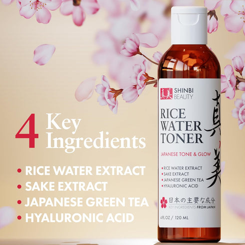 Shinbi Beauty Japanese Rice Water Toner - Contains Sake Extract, Green Tea & Hyauronic Acid - 99% Naturally Derived - 4 FL OZ...