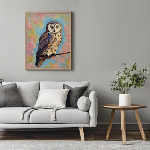 Posterizer 1 pcs- An owl on a tree with pink flowers-Art for Animal Lovers-Floral Botanical Art- Gift for Men Women Teens-decor for Bedroom, Offic...