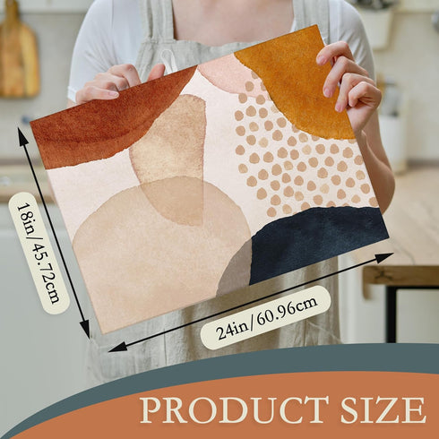 Boho Abstract Dish Drying Mats 18x24 Inch,Geometric Modern Art Dish Pad Drying Rack Mat for Kitchen Counter Ultra Absorbent Microfiber Dishware Co...