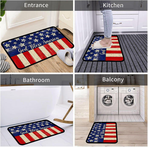 4th of july flag doormat God Bless America Patriotic Decor Non-Slip Independence Day Floor Mat Patriotic Door Mat 17x29 inch...